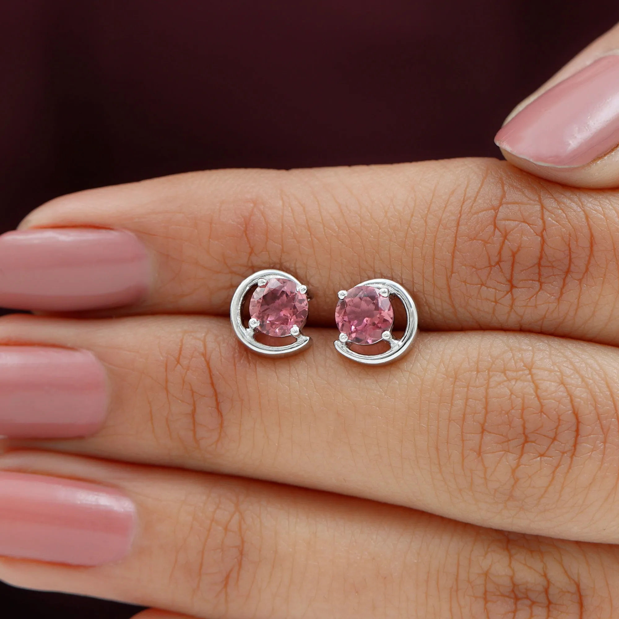 1 CT Simple Pink Tourmaline Solitaire Stud Earrings