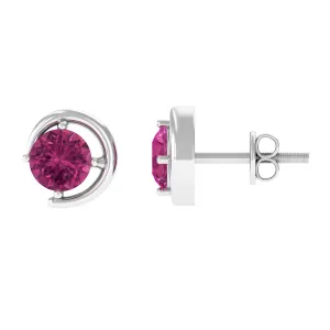 1 CT Simple Pink Tourmaline Solitaire Stud Earrings