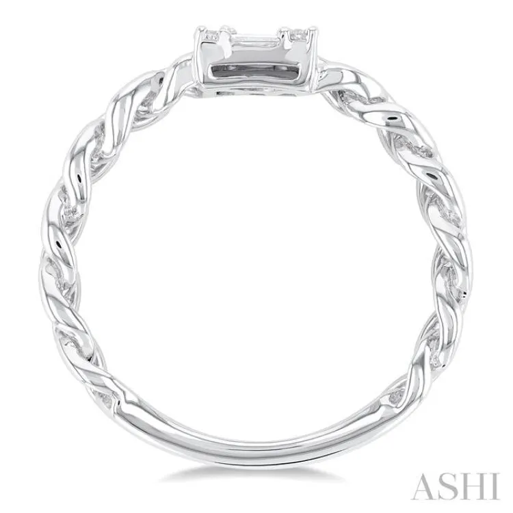 1/4 ctw Fusion Baguette and Round Cut Diamond Curb & Cuban Link Fashion Ring in 14K White Gold