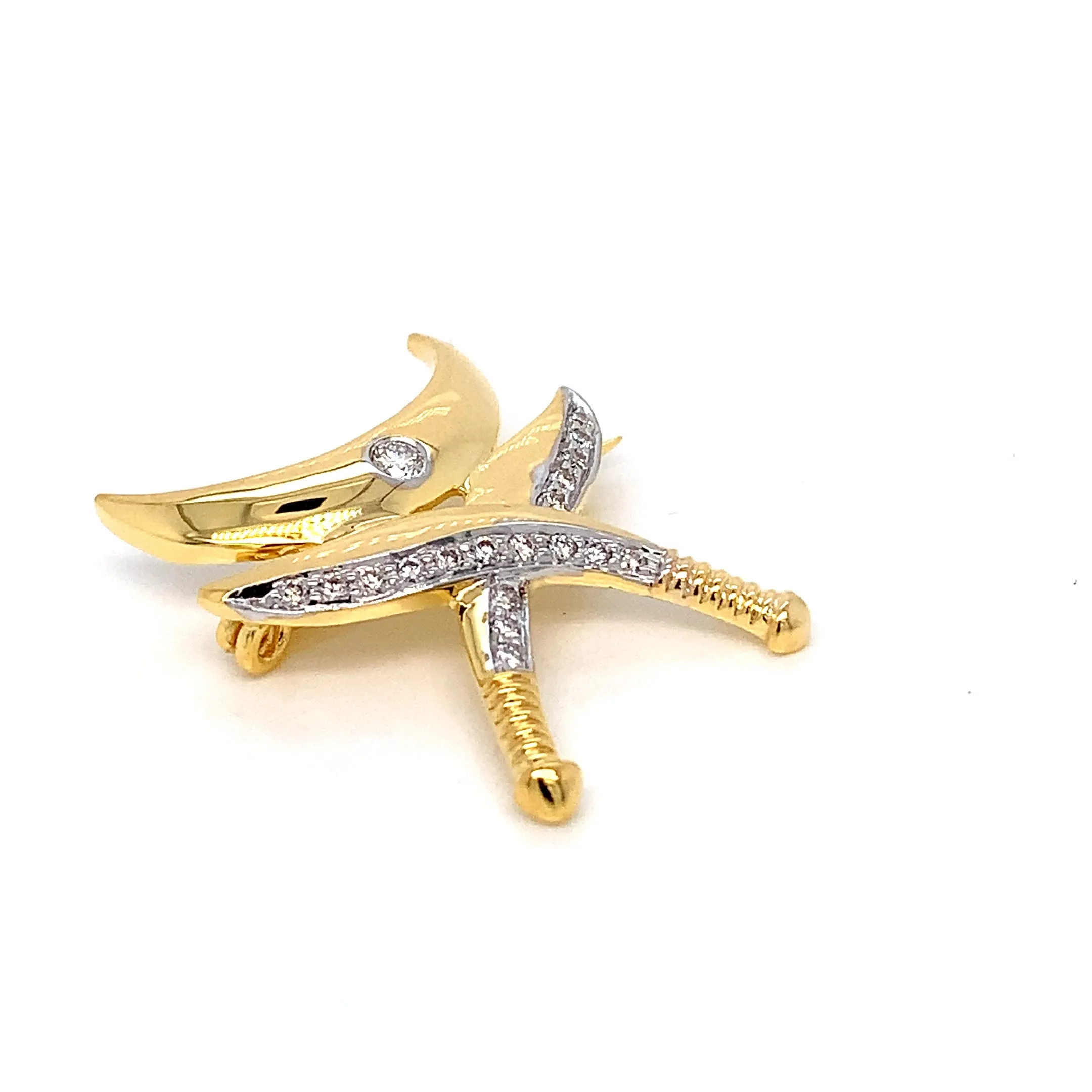 14K YG Khukuri Diamond Brooch-1pc