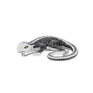 18KT White Gold Black And White Diamond Lizard Brooch