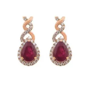 6X4MM Pear Ruby and Diamond Stud Twist Earrings in 10KT Rose Gold