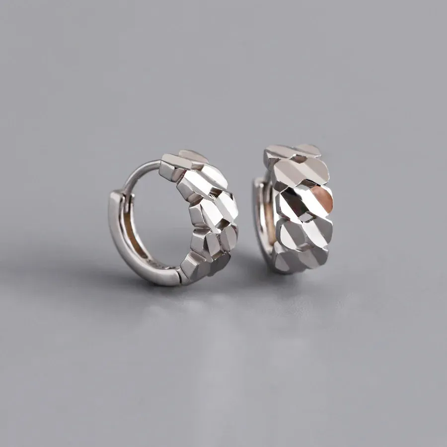 925 Sterling Silver Hoop Earrings Charm Jewelry - Geometric Glossy Shape - MD312