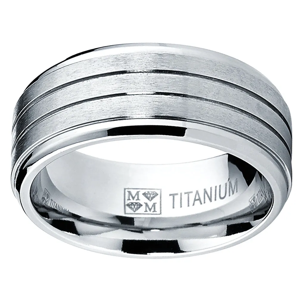 9MM Grooved Men's Titanium Ring Wedding Engagement Band, Comfort Fit Sizes 7 to 13