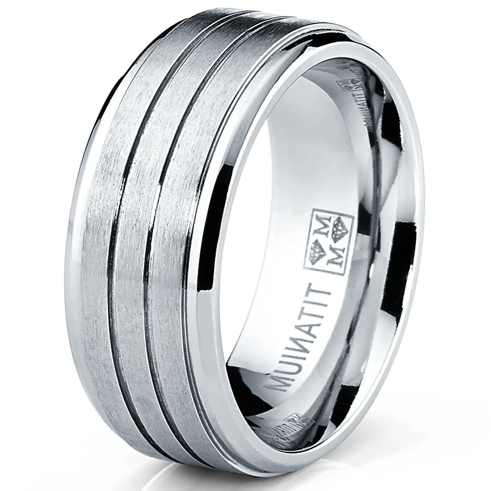 9MM Grooved Men's Titanium Ring Wedding Engagement Band, Comfort Fit Sizes 7 to 13