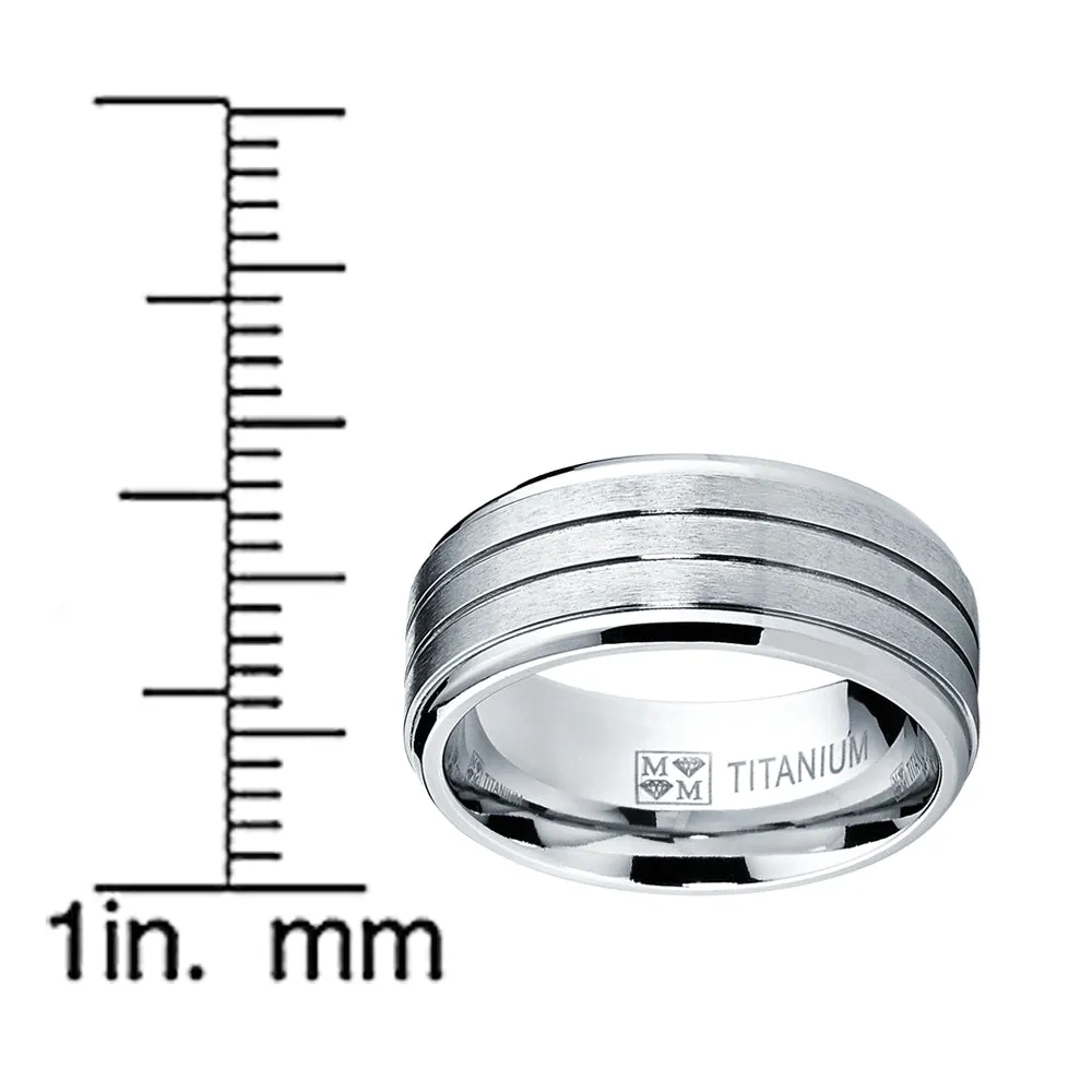 9MM Grooved Men's Titanium Ring Wedding Engagement Band, Comfort Fit Sizes 7 to 13