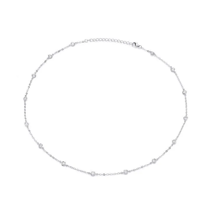 Adorable Silver & Cubic Zirconia Solitaires Necklace