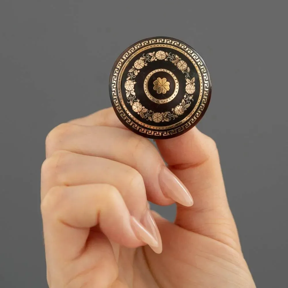 Antique Victorian 1870s Tortoiseshell Piqué Brooch