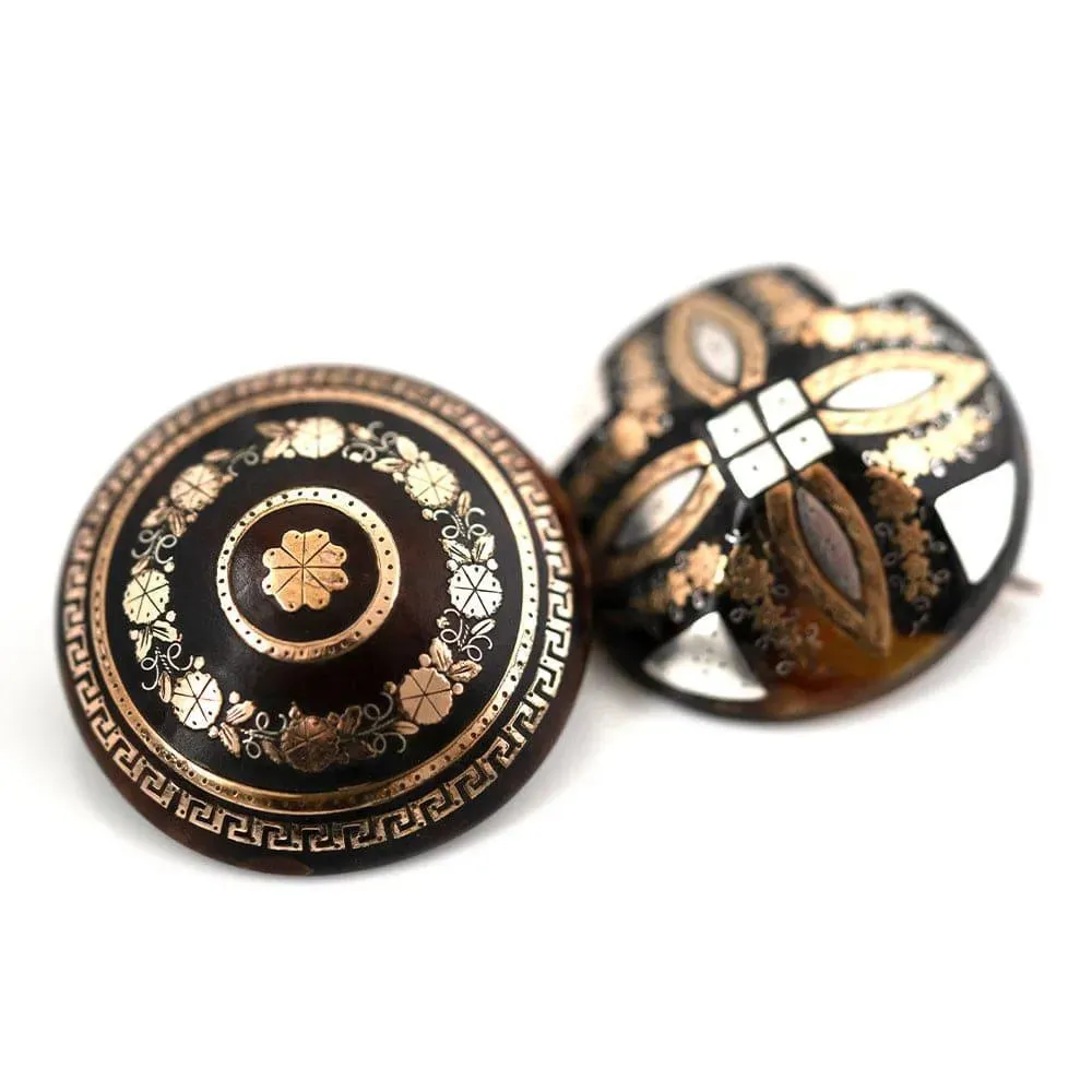 Antique Victorian 1870s Tortoiseshell Piqué Brooch