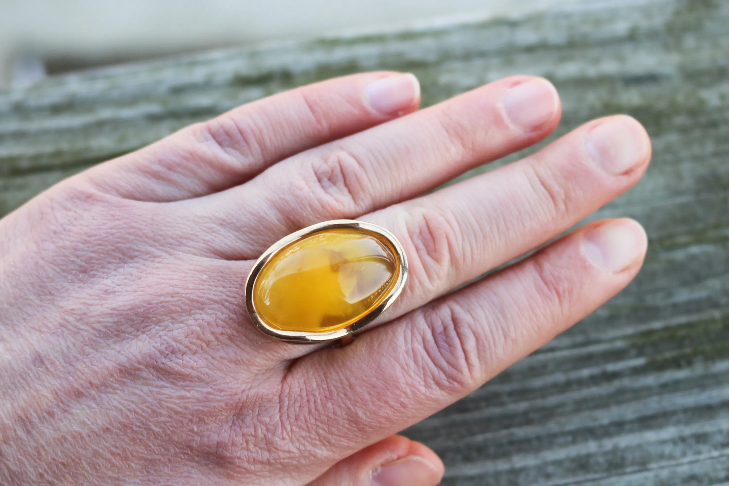 Baltic Amber Ring Yellow Cloudy Gold Plated Adjustable Natural Untreated 11.7 gram