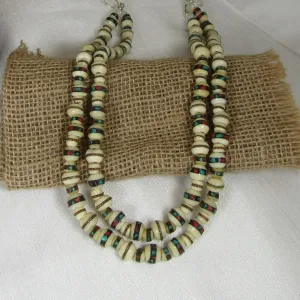 Beige African Trade Bead Necklace Double Strand