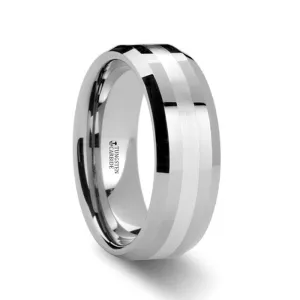 BENEDICT | Silver Tungsten Ring, Palladium Inlay, Beveled