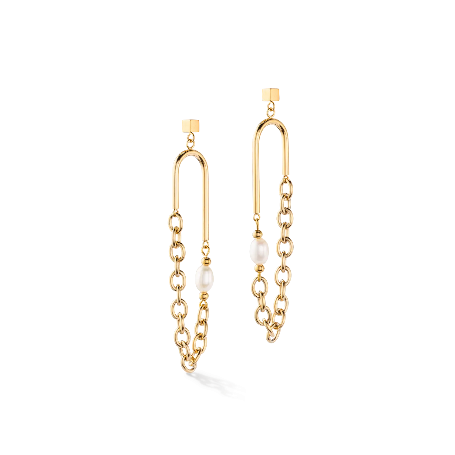 Boho earrings freshwater pearls gold & white