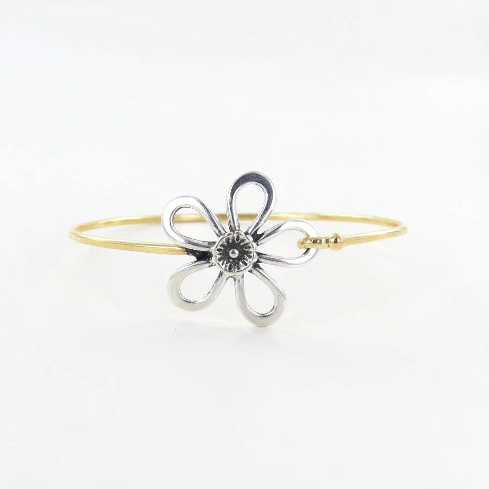 Brass Bracelet With Silver Flower