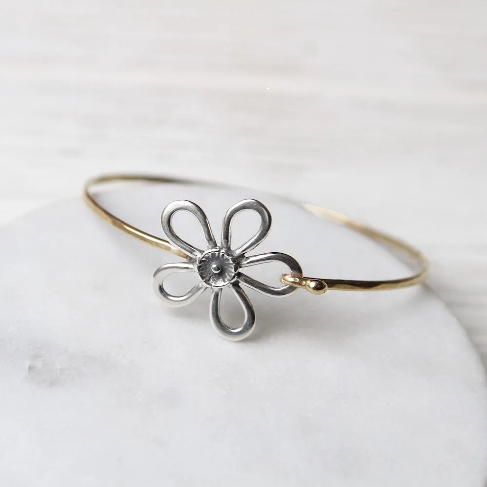 Brass Bracelet With Silver Flower