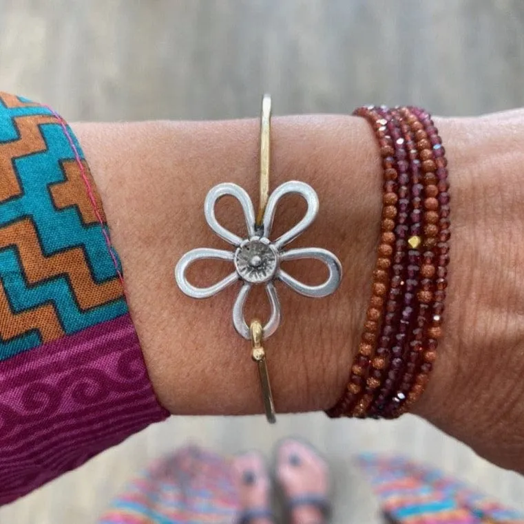 Brass Bracelet With Silver Flower