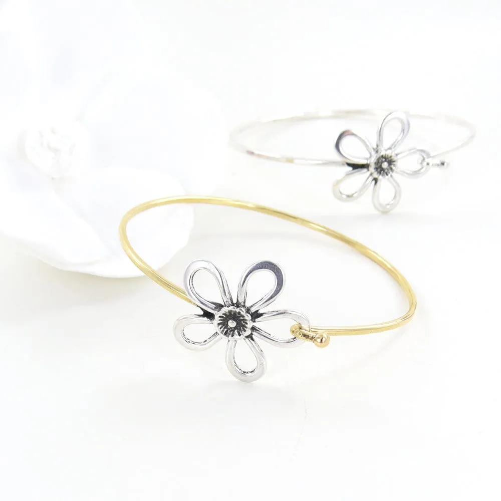 Brass Bracelet With Silver Flower