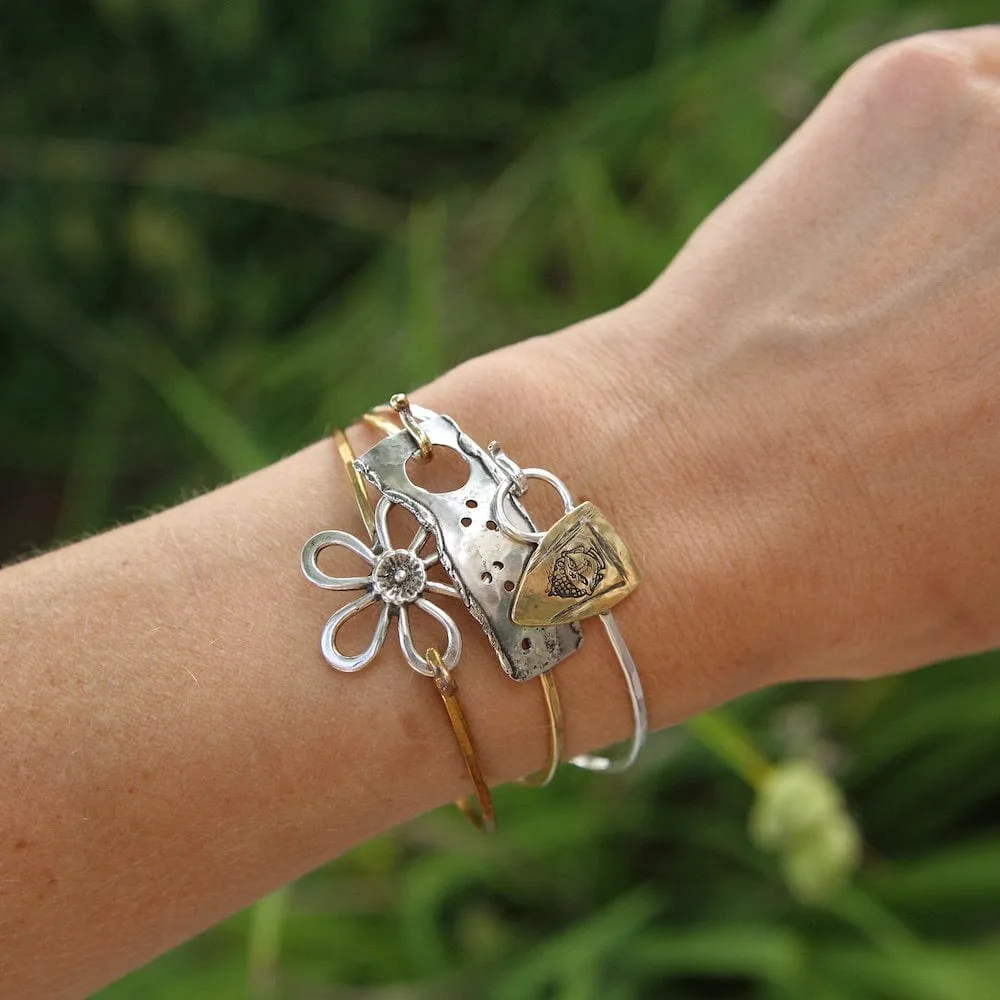 Brass Bracelet With Silver Flower