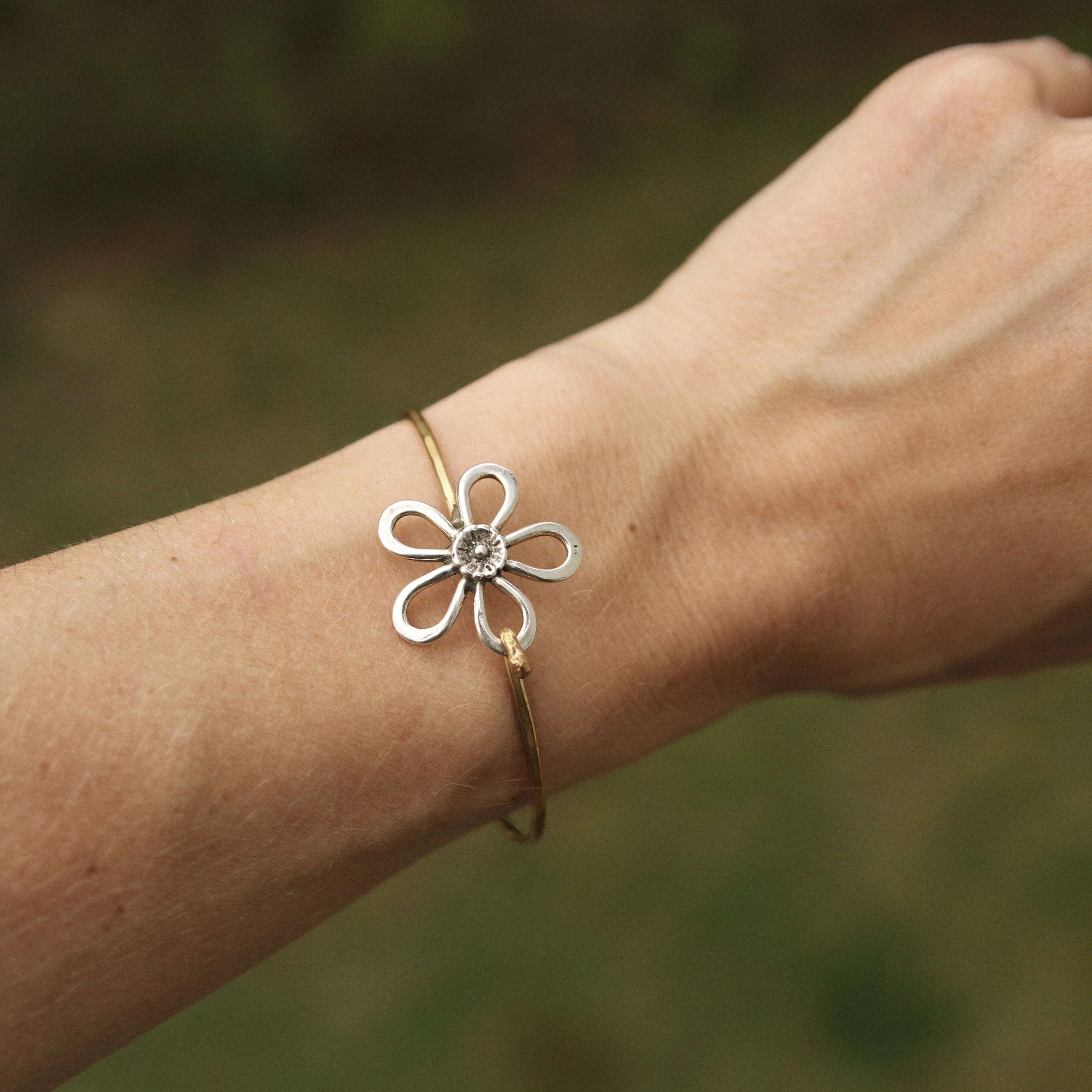 Brass Bracelet With Silver Flower