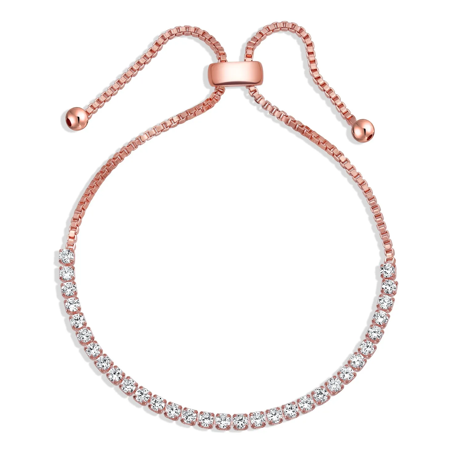 Bridal CZ Slide Bolo Style Tennis Bracelet in Rose Gold or Silver Plated Brass