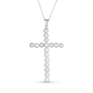 Bridal Religious White Pearl Infinity Cross Necklace Pendant Sterling Silver