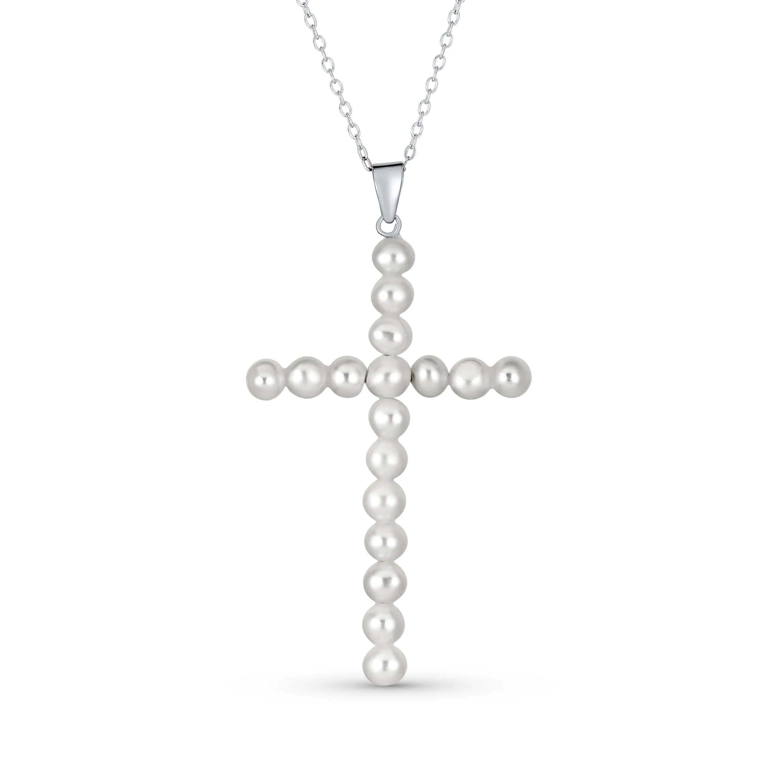 Bridal Religious White Pearl Infinity Cross Necklace Pendant Sterling Silver