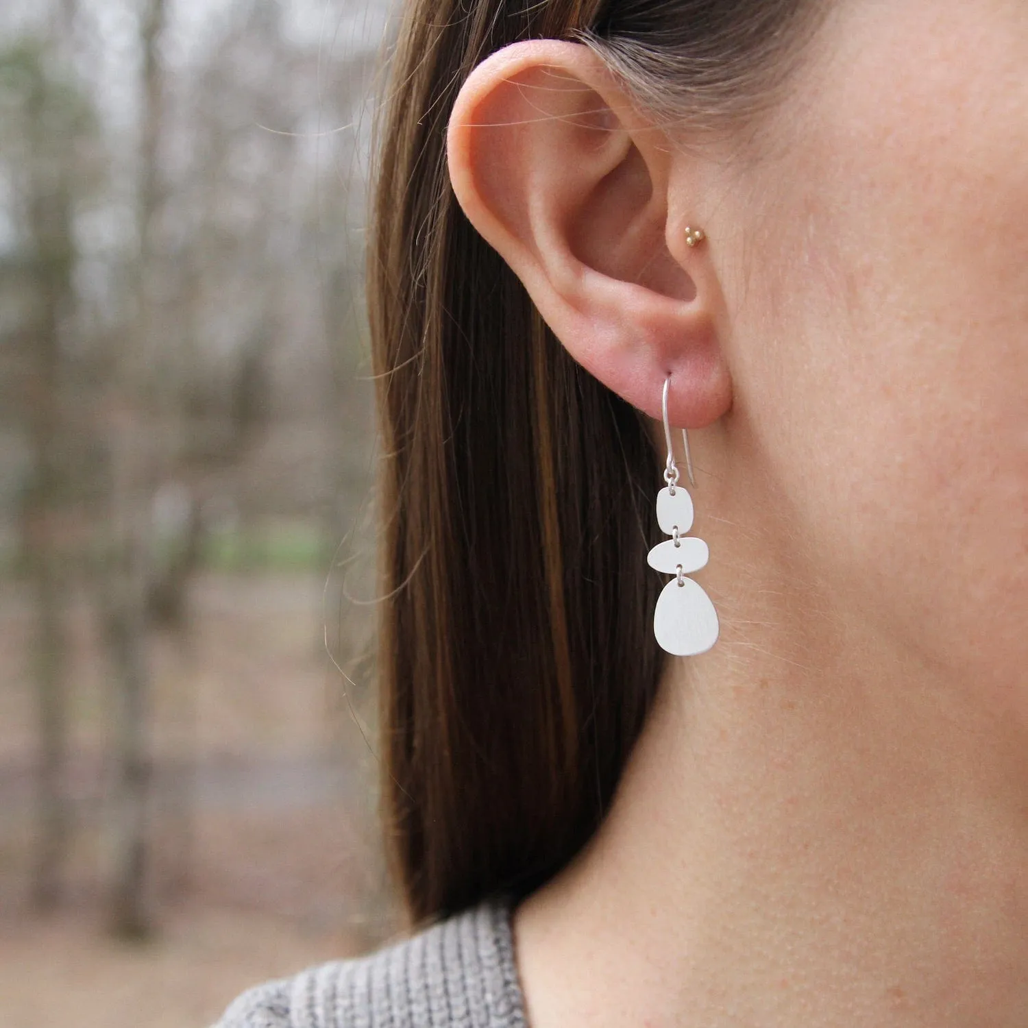 Brushed Sterling Silver Organic Shapes Drop Earring