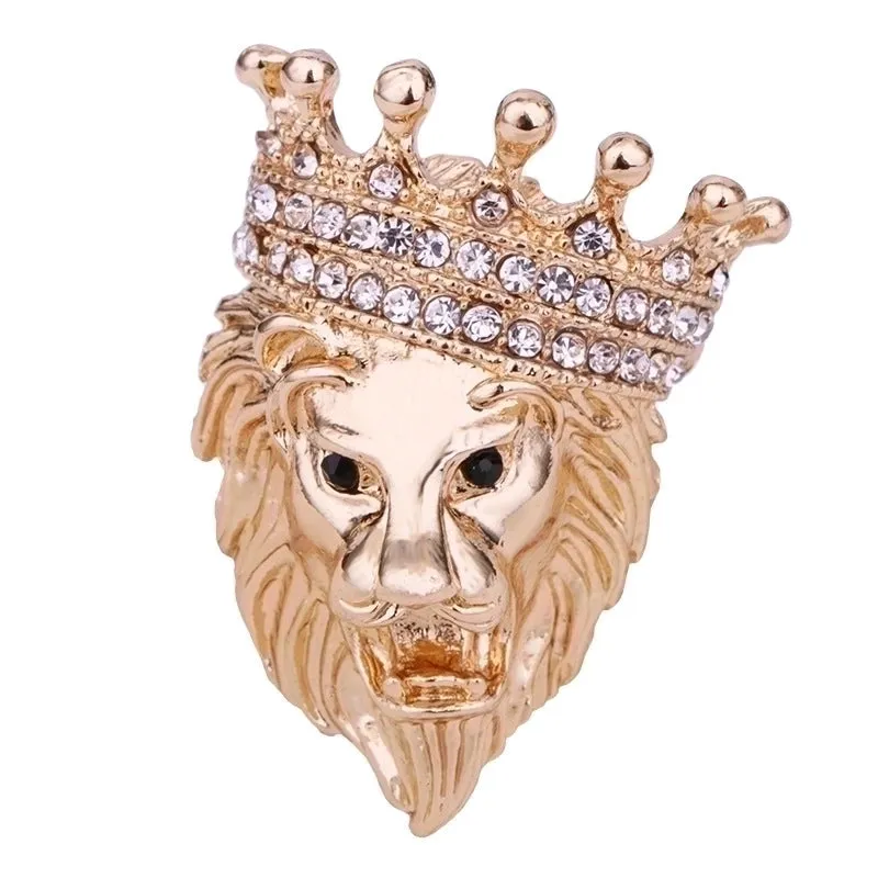 Business Retro British Style Lion Rhinestone Zinc Diamond Men'S Brooches