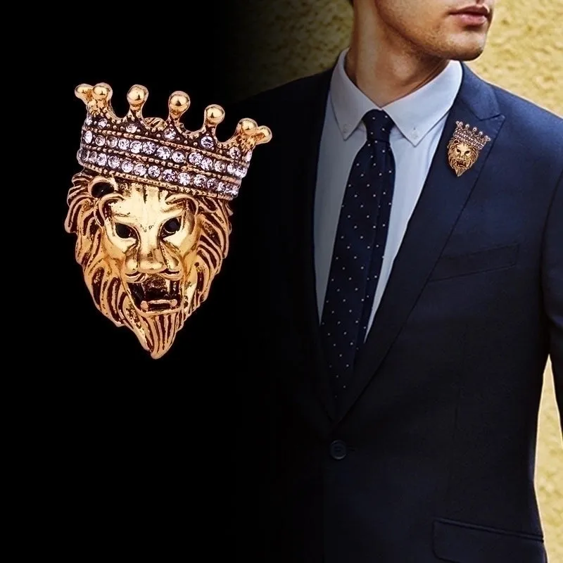 Business Retro British Style Lion Rhinestone Zinc Diamond Men'S Brooches