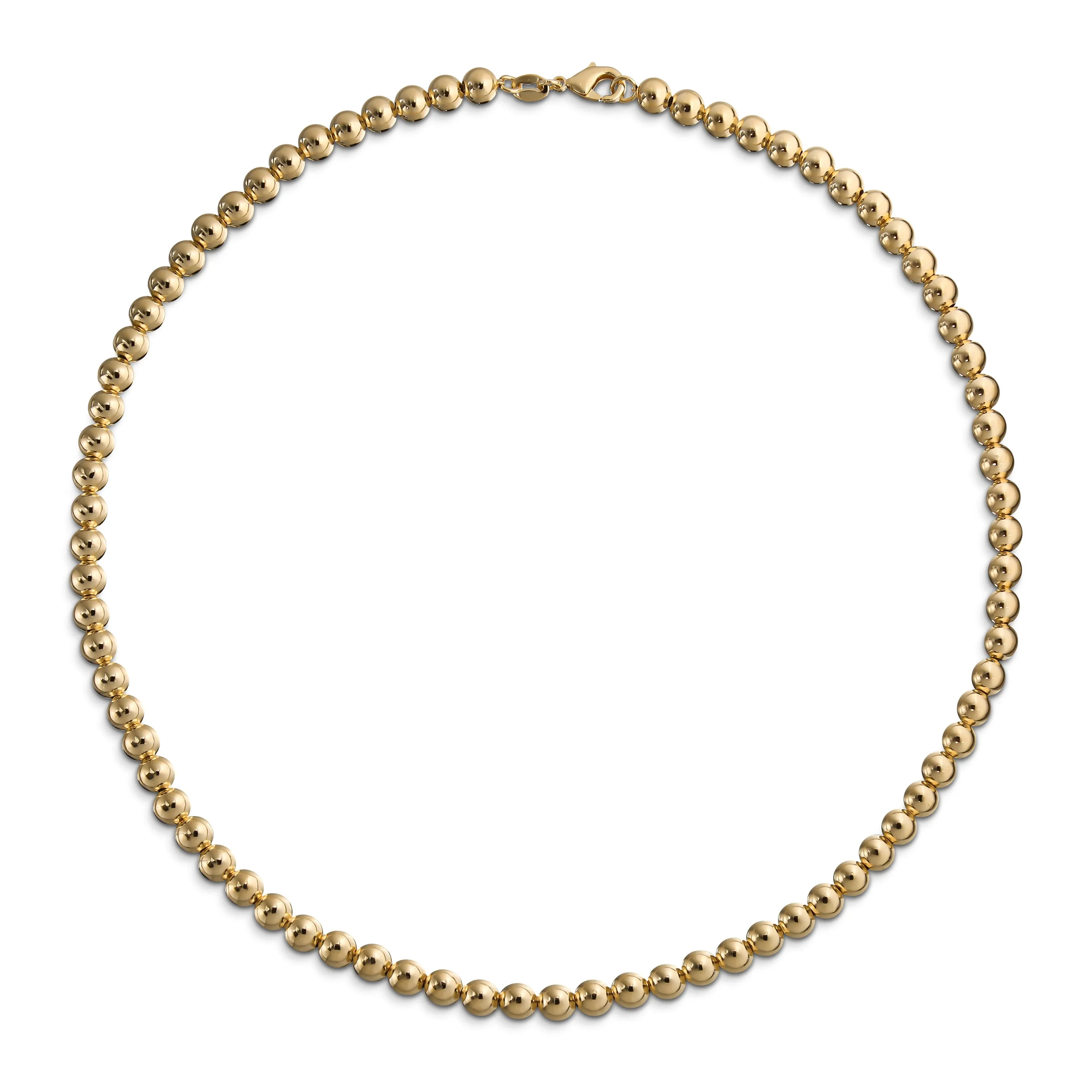 Classic Simple 6MM Round Bead Strand Necklace Polished Gold 16 Inch