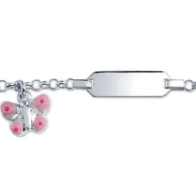 Dainty ID Bracelet with Butterfly Charm in Sterling Silver for Small Wrists 5 Inch