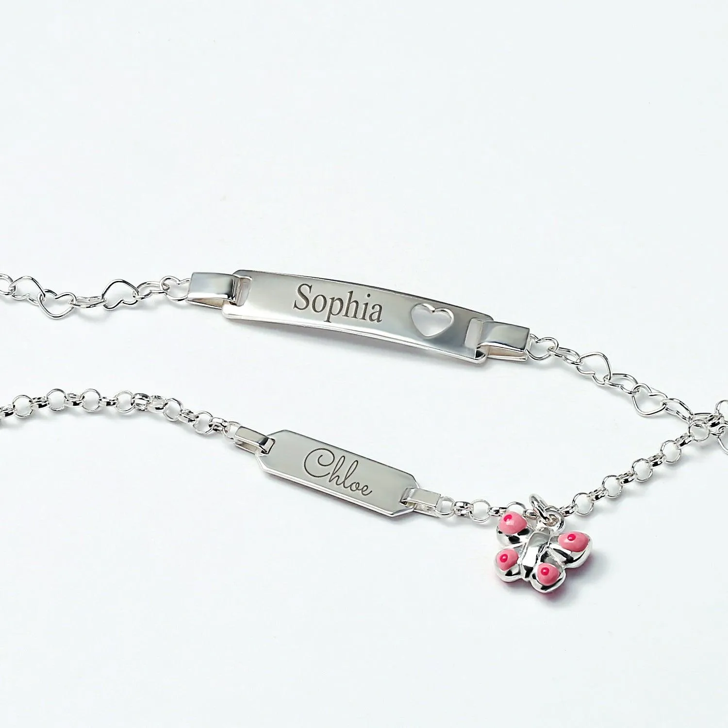 Dainty ID Bracelet with Butterfly Charm in Sterling Silver for Small Wrists 5 Inch