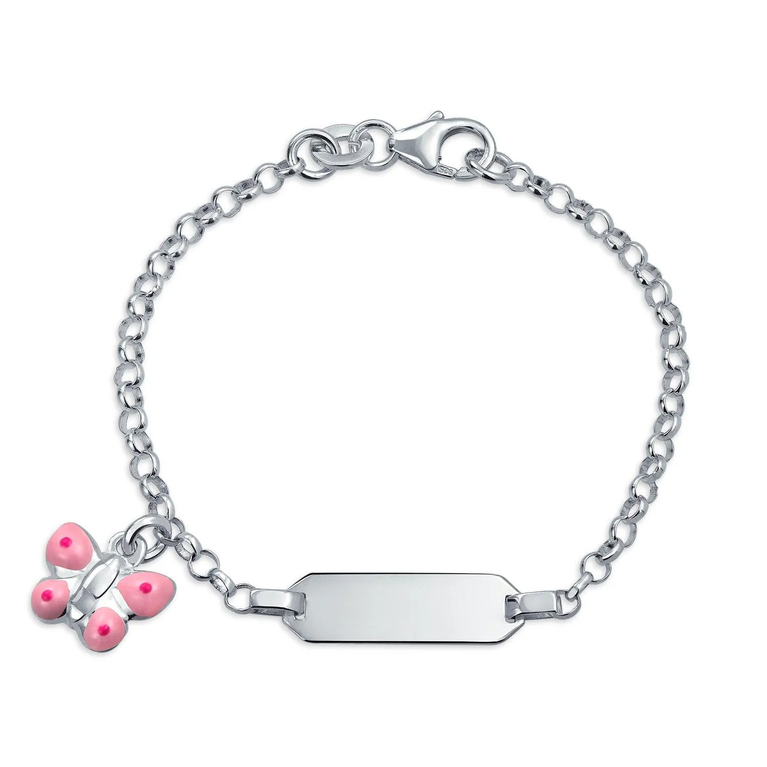 Dainty ID Bracelet with Butterfly Charm in Sterling Silver for Small Wrists 5 Inch