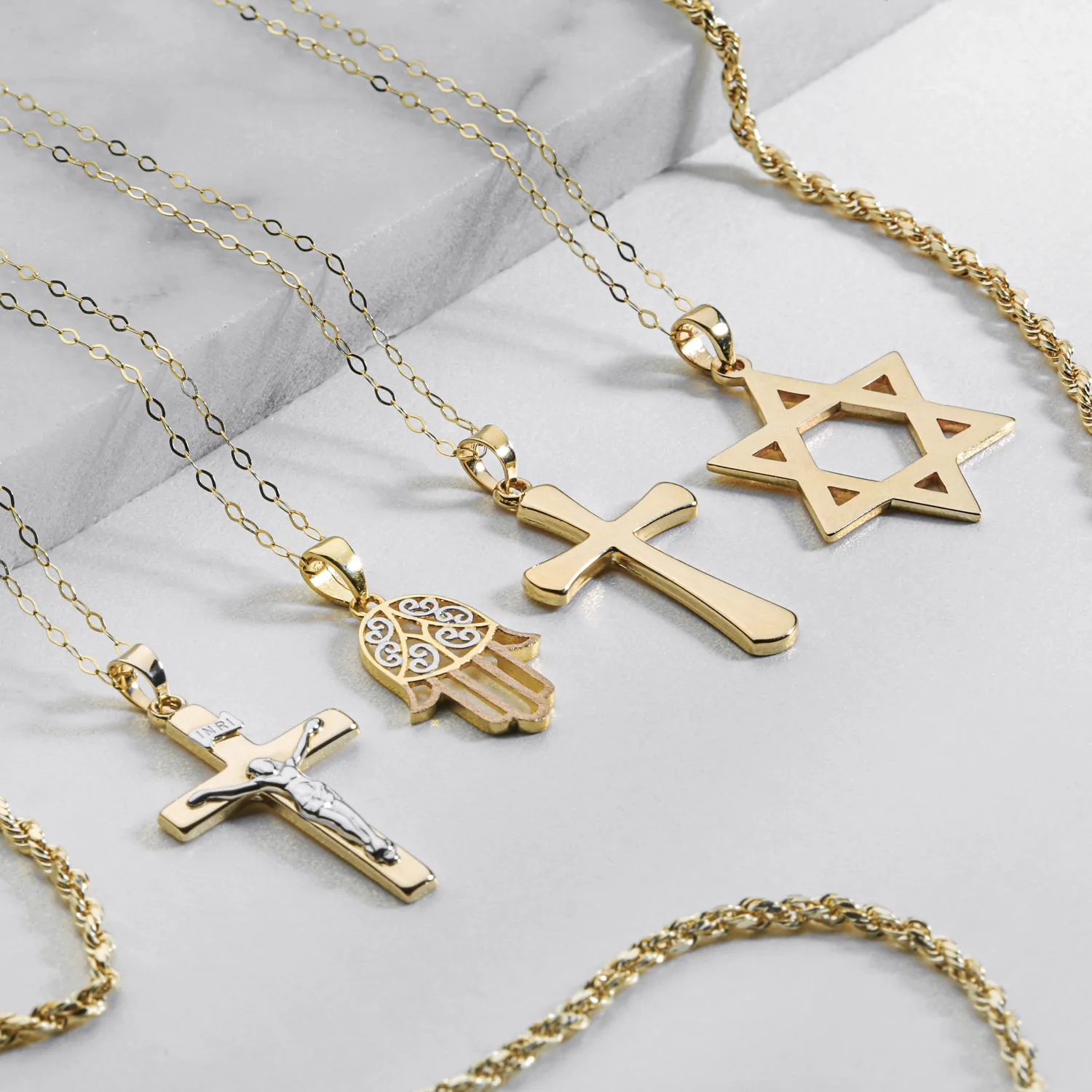 Delicate Two Tone Jesus Inri Crucifix Pendant Necklace in White & 14K Yellow Gold