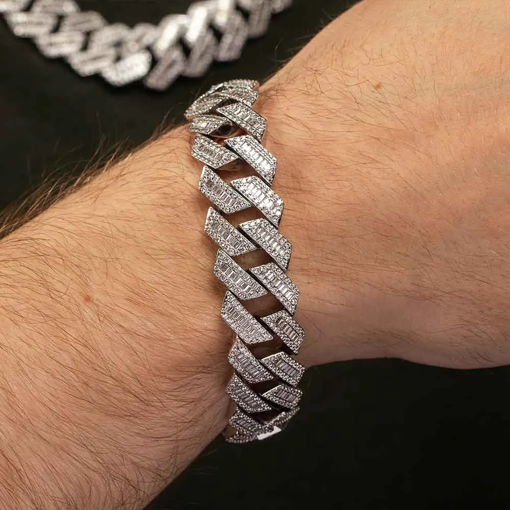 Diamond Baguette Straight Edge Cuban Bracelet 18mm