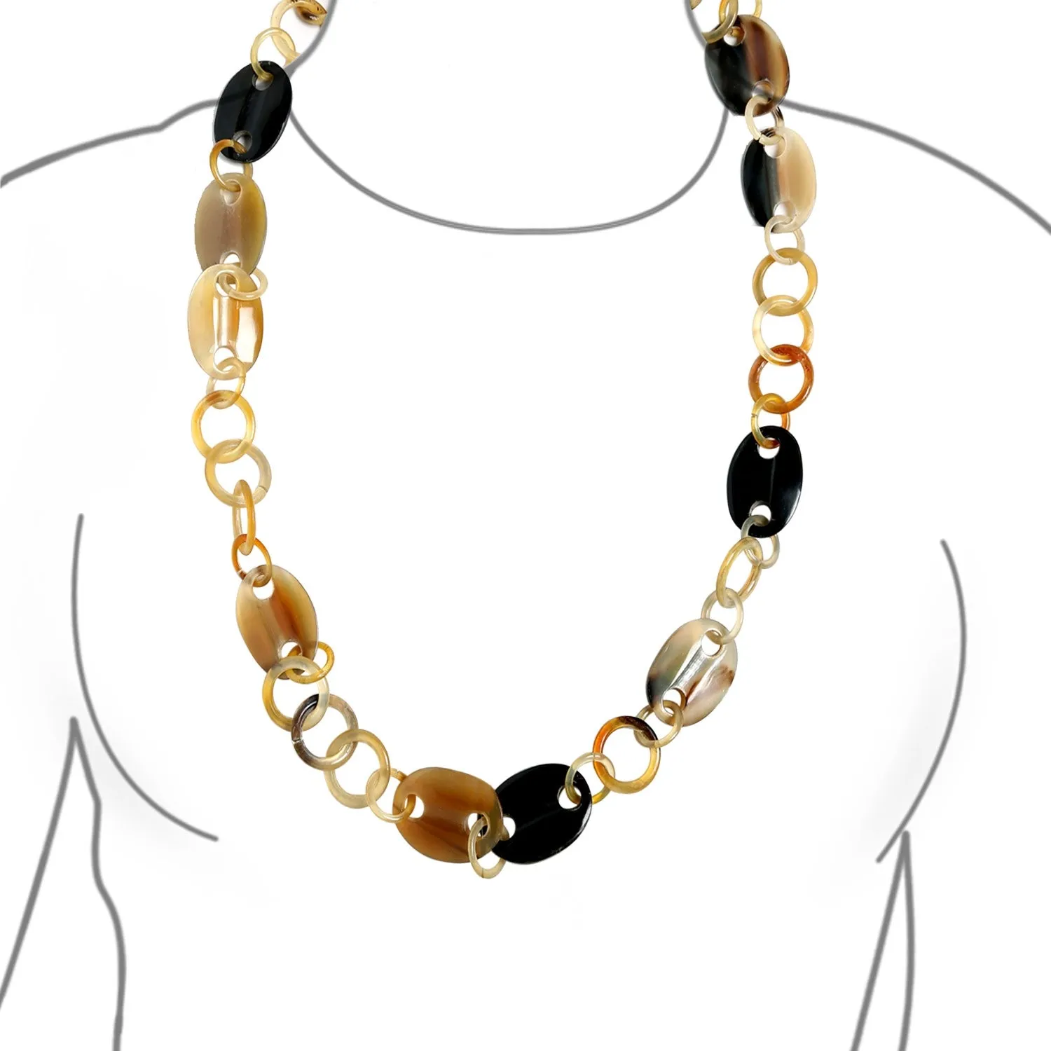 Earth Tone Brown Handmade Buffalo Horn Strand Necklace 36" Multi Link Chain