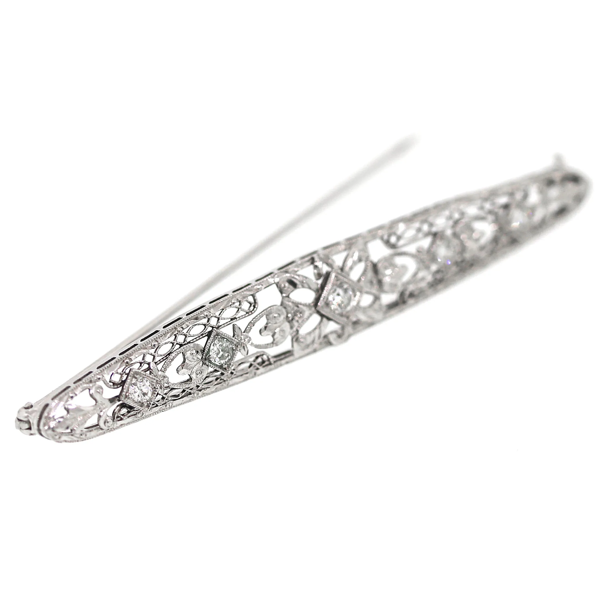 Estate 14k White Gold Diamond Bar Pin