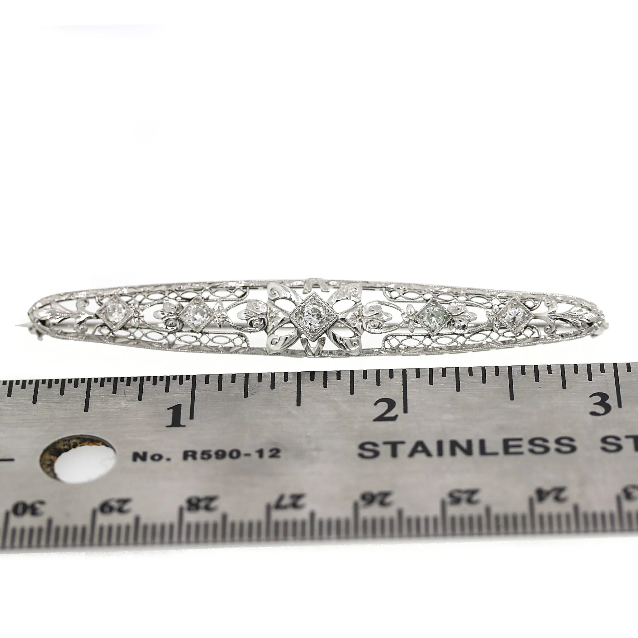 Estate 14k White Gold Diamond Bar Pin