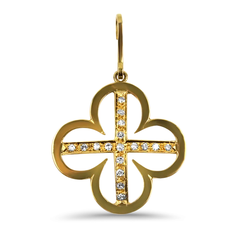 Estate 18K Yellow Gold Diamond Clover Pendant