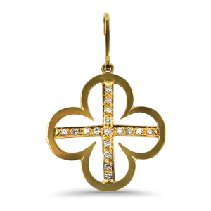 Estate 18K Yellow Gold Diamond Clover Pendant