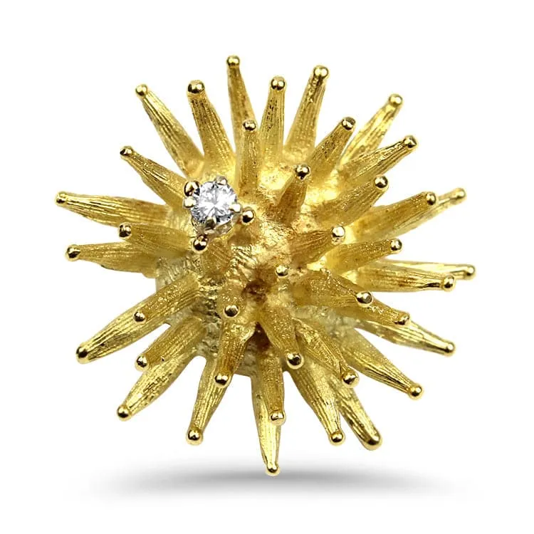 Estate 18K Yellow Gold Diamond Sea Urchin Pin