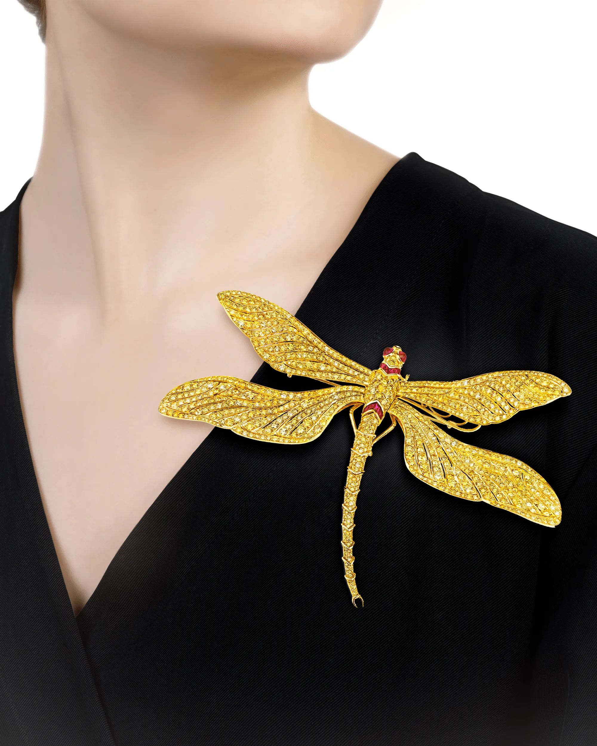 Fancy Vivid Yellow Diamond Dragonfly Brooch