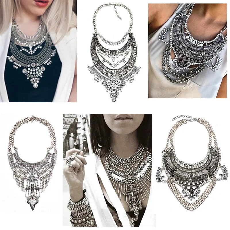 Fashion Hot Sale Vintage Boho Crystal Collares Statement Necklaces & Pendants Long Choker Maxi Necklaces Women Jewelry