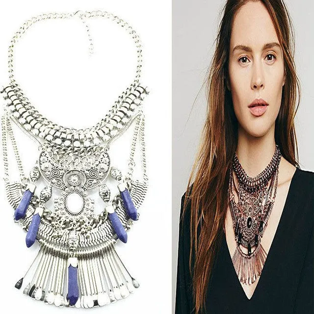 Fashion Hot Sale Vintage Boho Crystal Collares Statement Necklaces & Pendants Long Choker Maxi Necklaces Women Jewelry