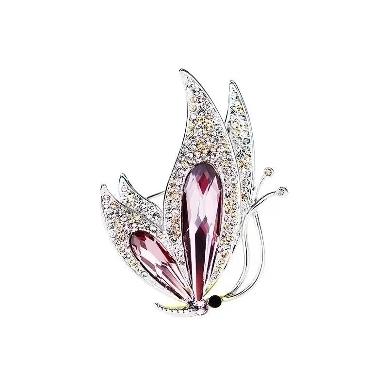 Fashion Pin Butterfly Alloy Inlay Artificial Diamond Women'S Brooches