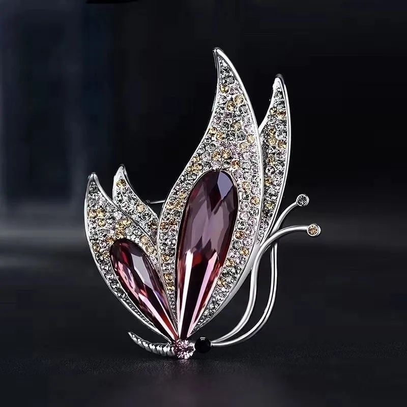 Fashion Pin Butterfly Alloy Inlay Artificial Diamond Women'S Brooches