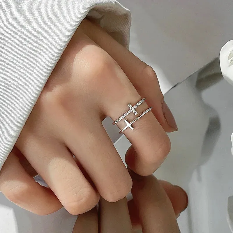 Fashion Silver Color Minimalist Irregular Twined Finger Rings Creative Geometric Punk Opening Rings for Women Girls Jewelry