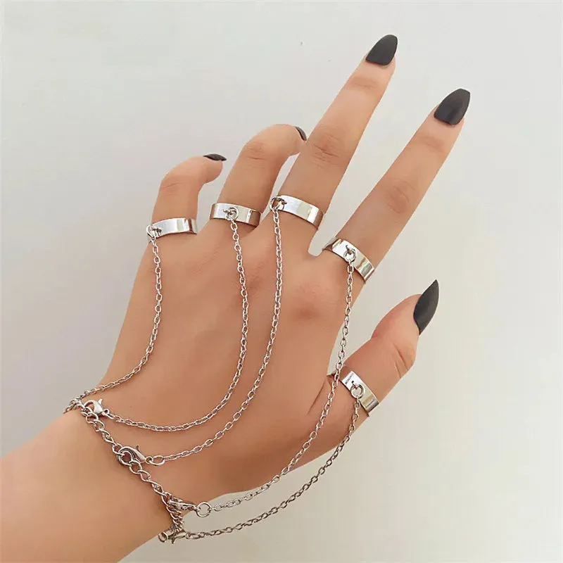 Fashion Silver Color Minimalist Irregular Twined Finger Rings Creative Geometric Punk Opening Rings for Women Girls Jewelry