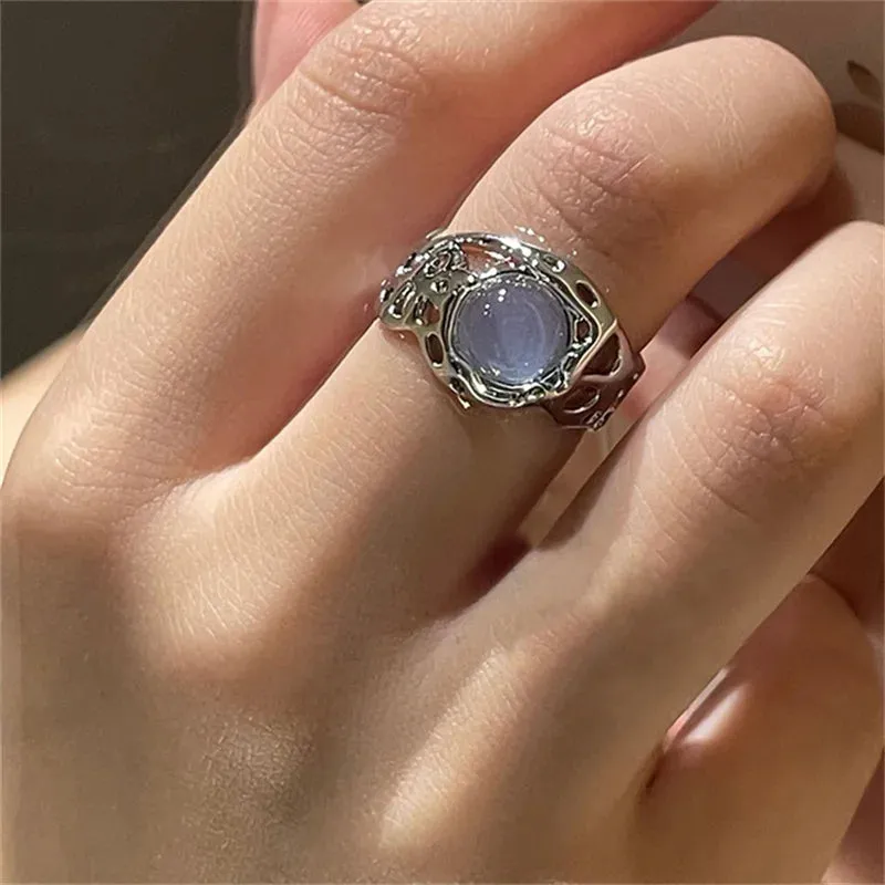 Fashion Silver Color Minimalist Irregular Twined Finger Rings Creative Geometric Punk Opening Rings for Women Girls Jewelry