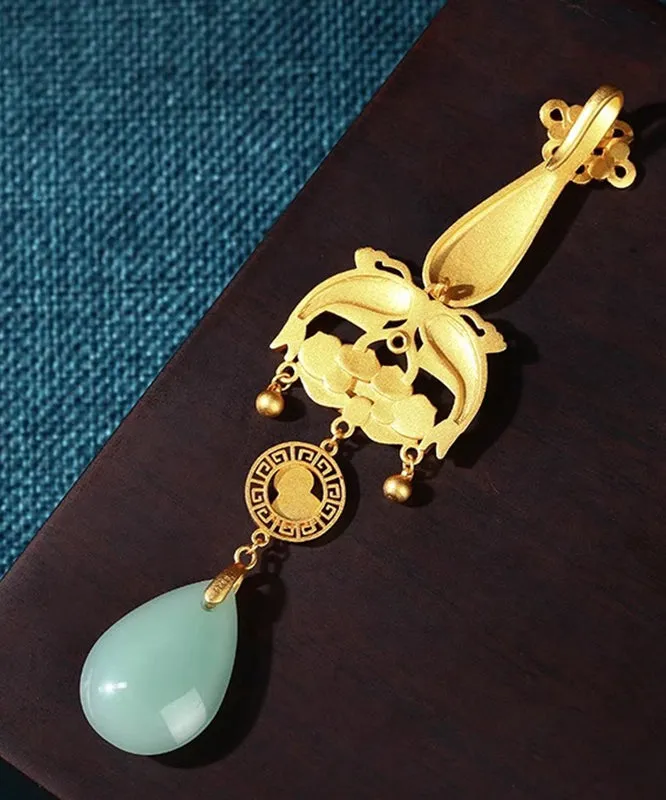 Fine Gold Ancient Gold Jade Every Year There Is Fish Tassel Brooches KX1083